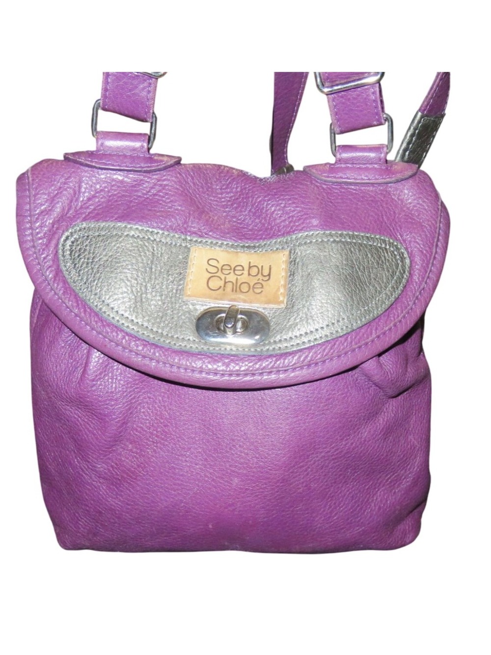 See By Chloe Purple & Silver Italian Leather Crossbody Handbag concealed pocket